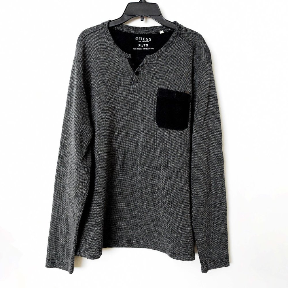 Guess Men's Henley Front Pocket Long Sleeve